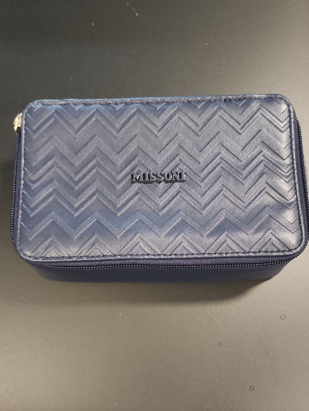 Missoni NWOT For DELTA Navy Blue Cosmetic Travel Accessory Zippered Bag